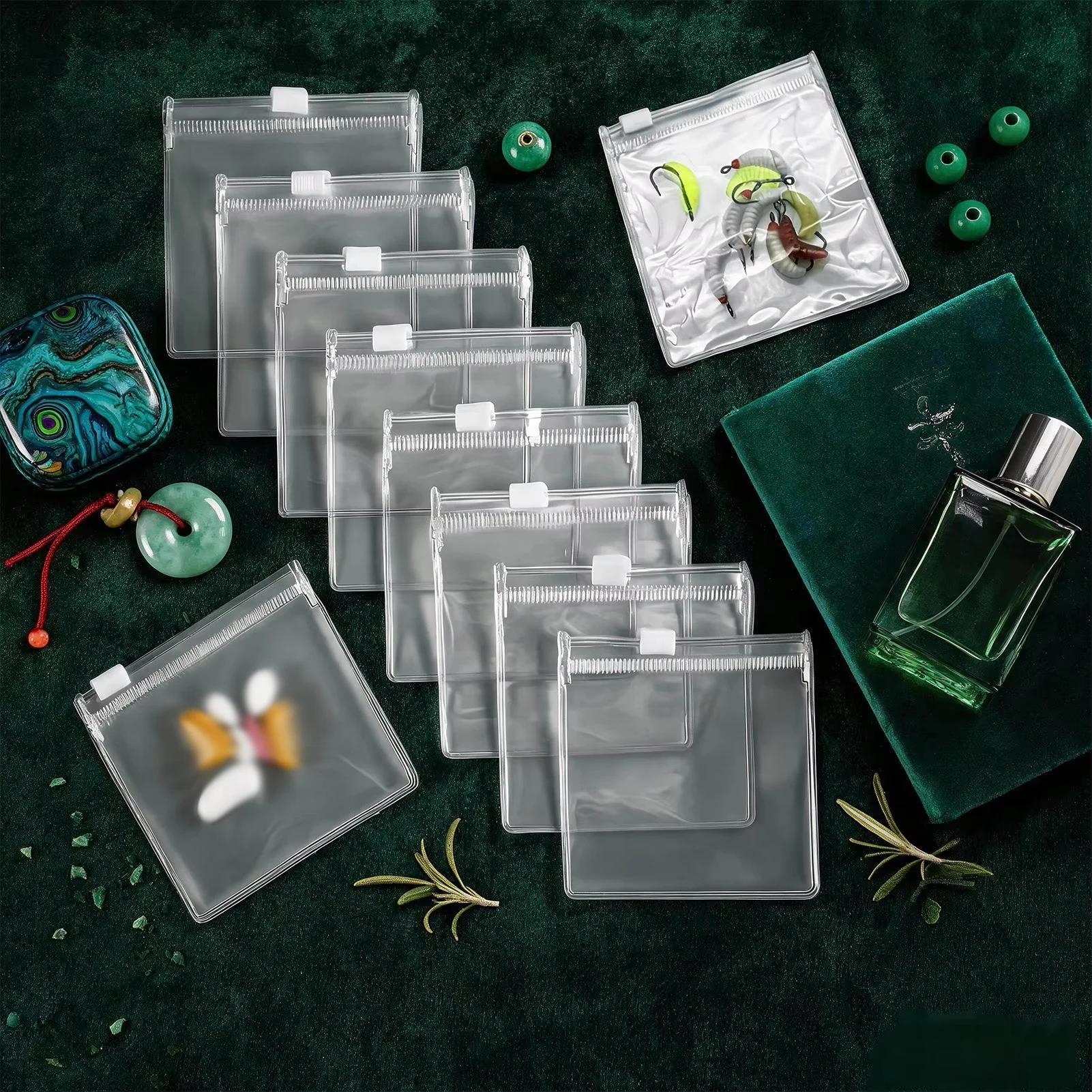 5/10/20/50/100 Pcs Bulk PVC Zip Jewelry & Fishing Bait Storage Bag Rolls, Heavy Duty Self-Seal Travel Pouches for Earrings, Neck
