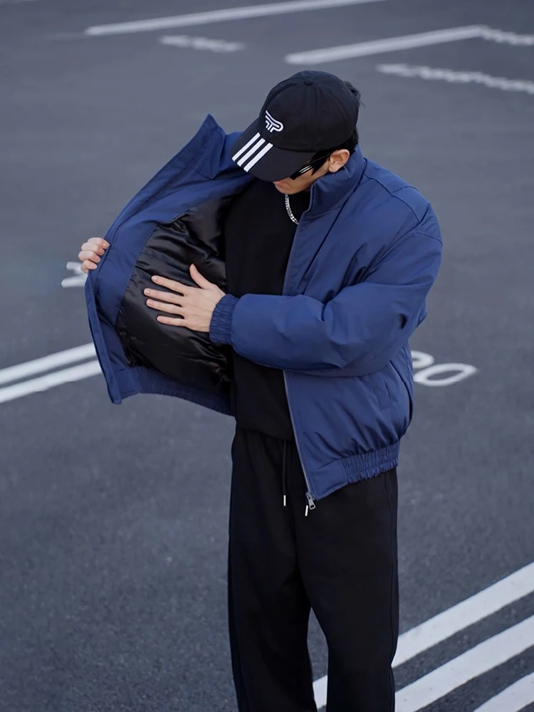 

Мужская зимняя рабочая куртка Cobalt Blue Jaet Thiened из утолщенного хлопка, американский стиль, с капюшоном, на молнии, длинный рукав, молодежный стиль