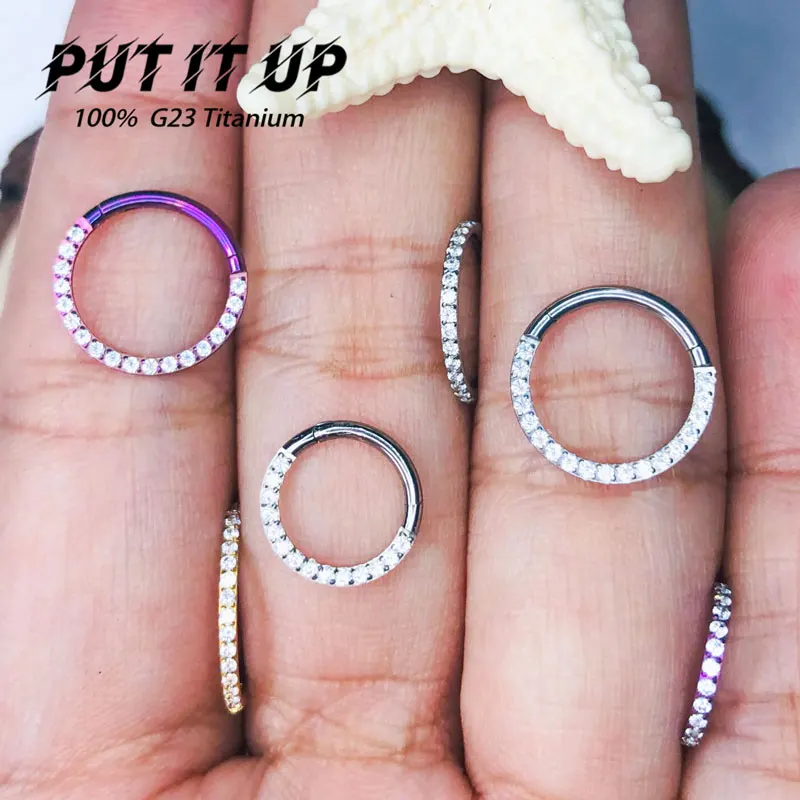 Image 6: Anneau de nez G23 en titane CZ 16G 18G, charnière Septum Segment oreille Tragus Cartilage Helix Daith lèvres nez corps Piercing bijoux