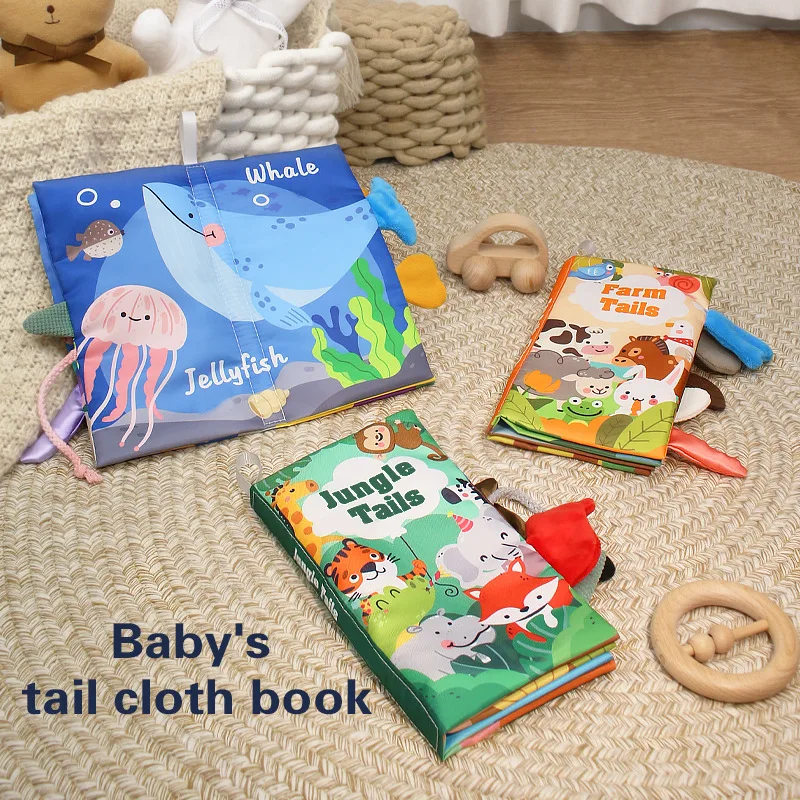 Montessori Early English Version Tail Cloth Book ，3D Puzzle Early Education Enlightenment Baby Cloth Book Baby Toy