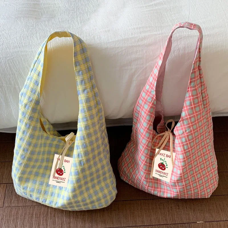 Large-Capacity Checkered Bag: Lazy-Chic, Versatile Canvas Tote – New 2025 Dual-Sided Commuter Backpack for Female College