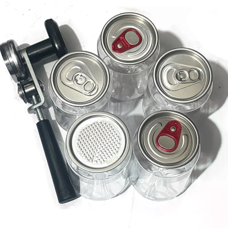 Juego de Herramientas de Sellado de Latas de 55 mm + 5 Latas de Plástico de 350 ml + 5 Tapas con Anillo de Aluminio + 1 Juego de Tapas de Latas con Prensa Manual para Sellado de Latas PET B