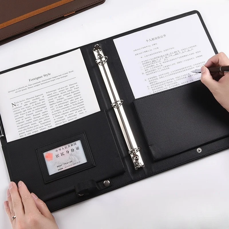 

Черный кожаный портфель формата А4, органайзер-органайзер, папка-переплет для документов, 3-луночная эластичная лента, папка для меловых нот