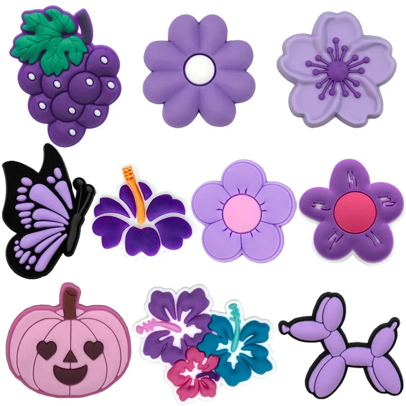 1/10pcs Purple Shoe Charms Flower Pumpkin Grape Shoe Decorations Butterfly Balloon Dog Sandals Pins for Women Kids Clog Buckles