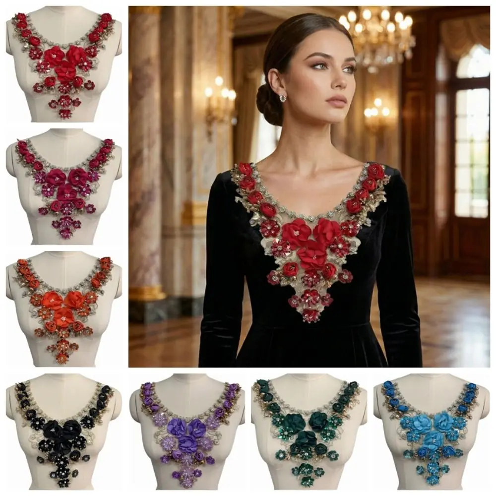 

Fashion Embroidered Flower Collar 3D Flower Applique Hollow Out Fake Collar Chic Soft Flower Collar Patch