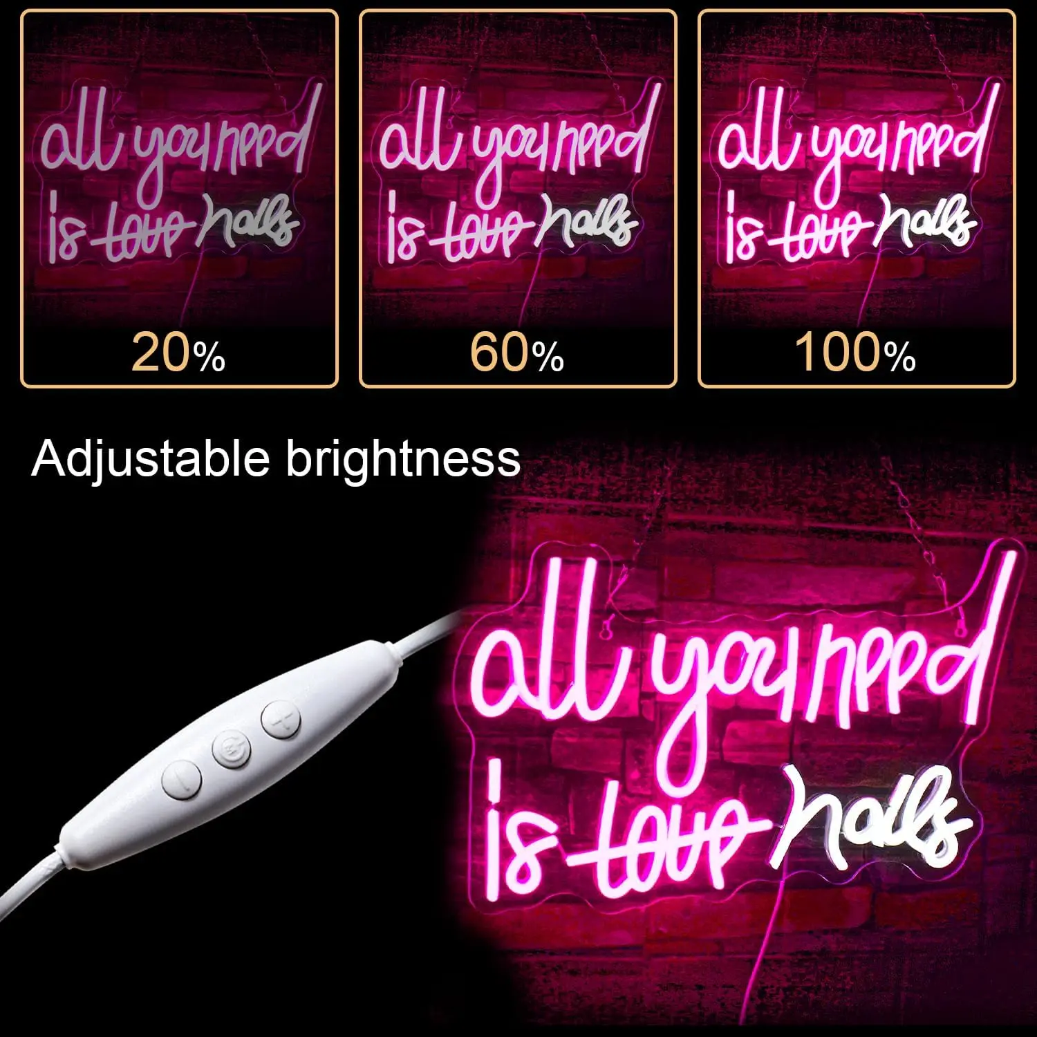 Imagem -02 - Sinal de Néon Rosa Led Alimentado por Usb para o Quarto das Meninas Decoração da Parede Unhas de Beleza Presente para Meninas Tudo o Que Você Precisa é Unhas