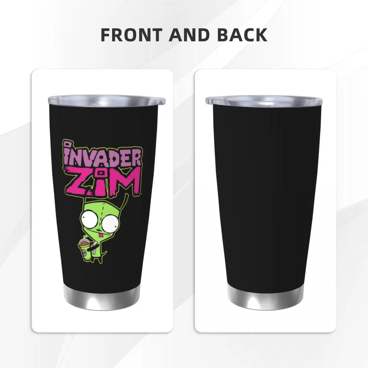 Invader Zim GIR Snacking Insulated Tumbler with Straws Lid Vacuum Thermal Mug Office Home Thermos Bottle Cups, 20oz