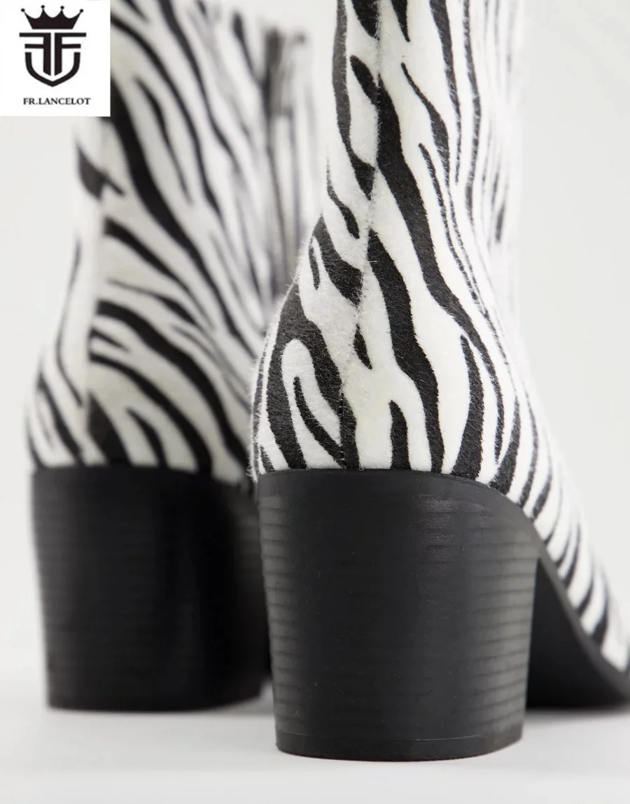 2024 Fashion Zebra Print Leather men Boots Men Suede leather Booties Men\'s Mujer Botas Side Metal Zip Party Wedding shoes