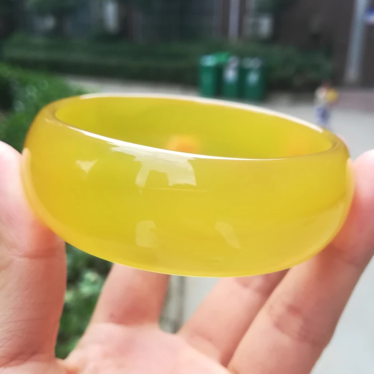 Jewellery Genuine Brazil Natural Ice Kind Primary Color Yellow Agate Chalcedony Widened Bracelet Jade Bangle Accessories Gift