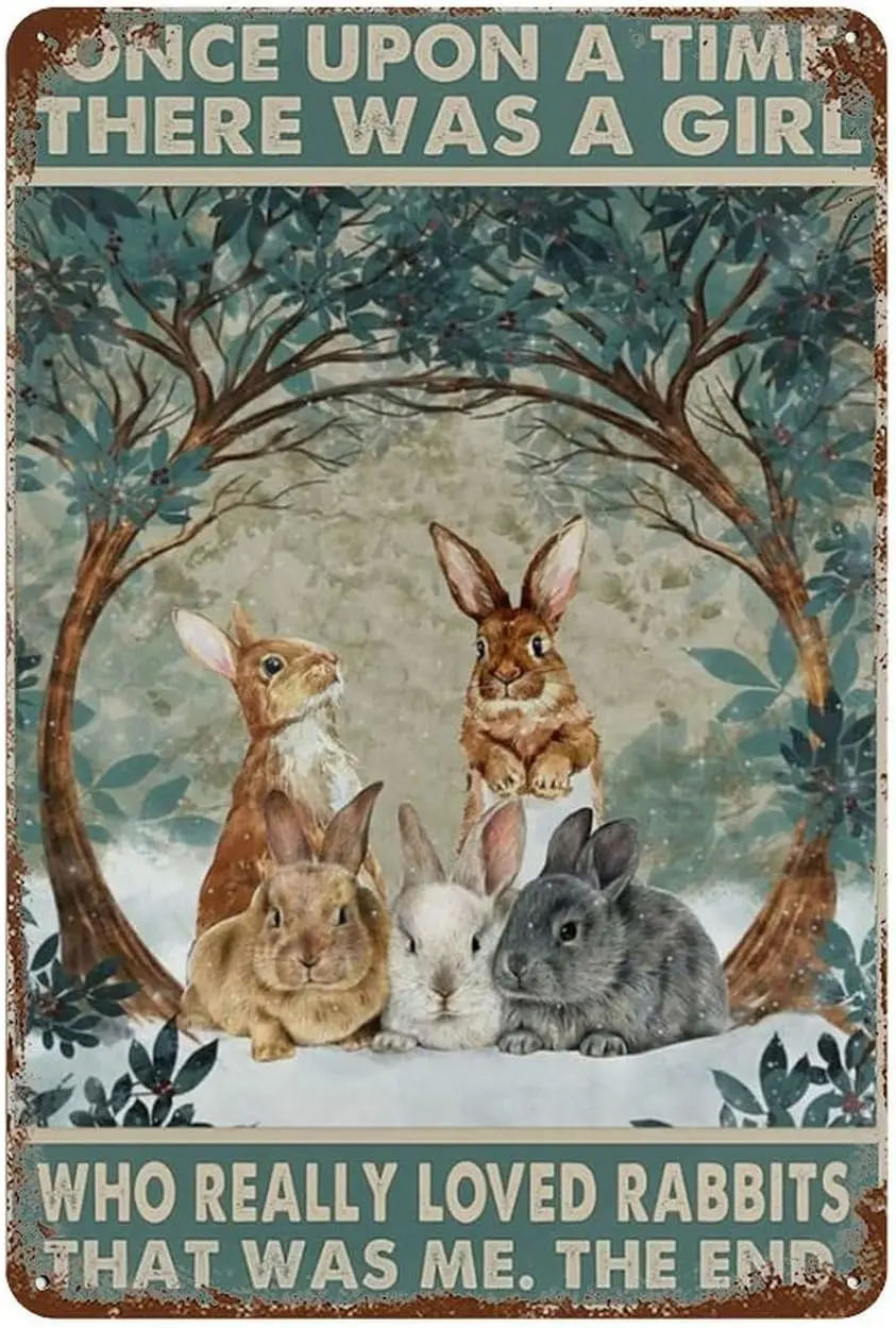 FOSHIN Metal Wall Art Decor Once Upon A Time There Was A Girl Who Really Loved Rabbits Made Of Metal Vintage Design For Wal sign