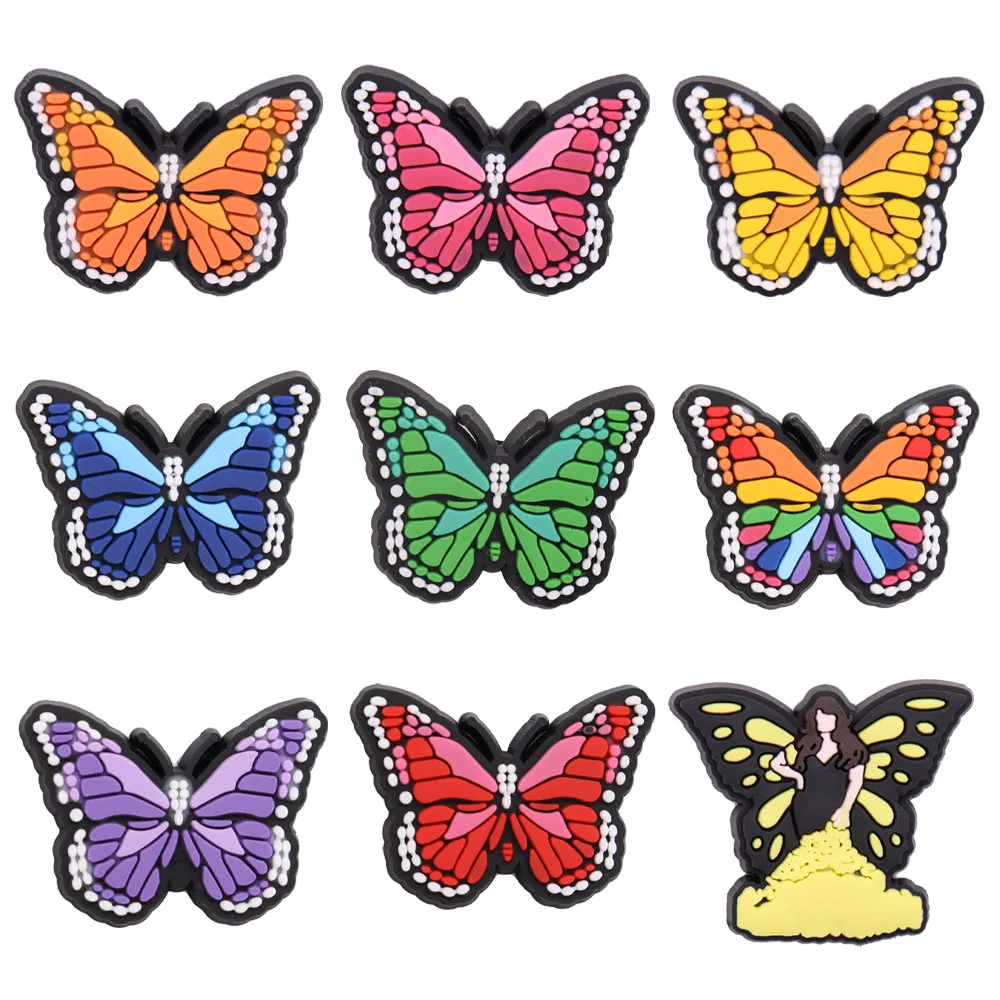 Hot Sales 1-9Pcs Colorful Butterfly Shoe Buckle Charms Insect PVC Decorations DIY Boys Girls Phone Case Backpack