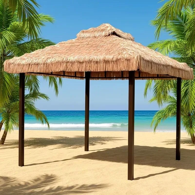 Modern Imitation Thatch Iron Pavilion Hut Durable Waterproof Corrosion Proof Portable Outdoor Gazebo Shelter Easy to Carry