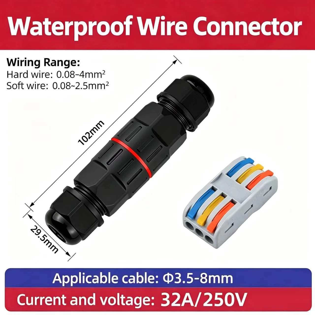 2 Pin 3 Pin Quick Connect Wire Connectors for Low Voltage Landscape Lighting Outdoor Extension Cord Waterproof Electrical Box