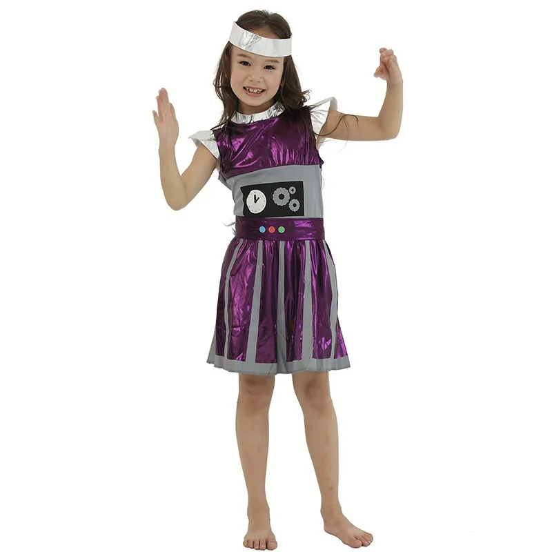 Costume de spectacle spatial Alien violet pour adultes et enfants, Robot mignon, jeu Dr up loween, Relationip Parent-enfant