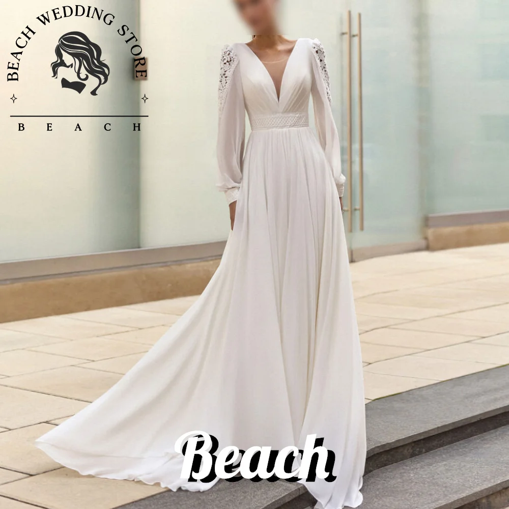 

Beach Customized A-Line Sweep Train Floor Length Charming Solid Color Forest Fairy Wedding Dress Lace up Back Appliques