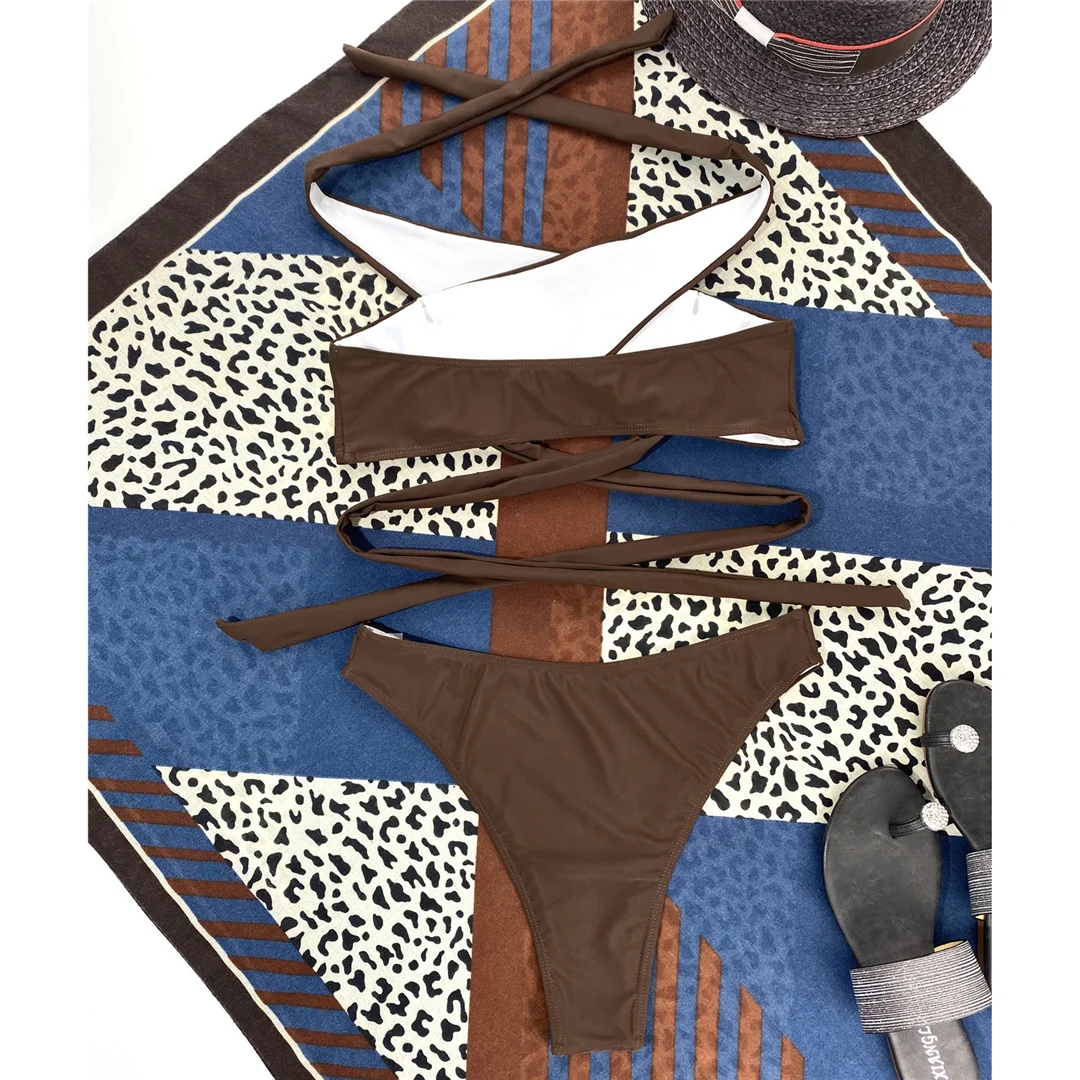 Neue 5-Farben-Bikini-Sets für Damen, zweiteiliger Badeanzug, weiß, mit Ausschnitten, brasilianischer Badeanzug, Badebekleidung, Modell V3366B – Detail 36