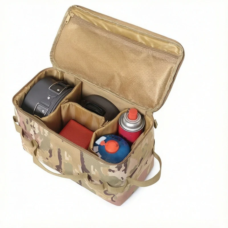 Outdoor Camping Storage Bag Tool Kit Large Multiple Partitions Picnic Gas Stove Zipper Storage Bag Handbag Tableware Stove Bag