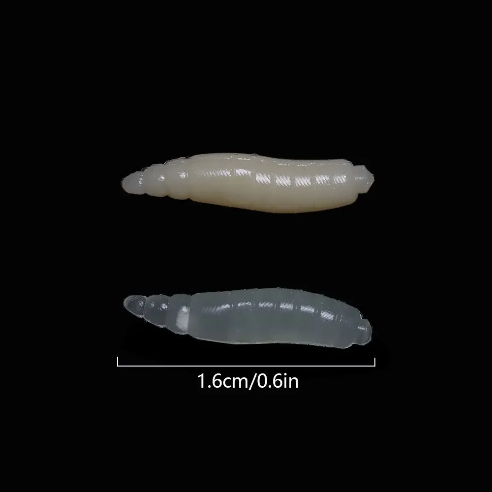 50Pcs 1.6cm Maggot Grub Soft Lure Baits Fishy Silicone Worms Glow Shrimps Wobblers Fishing Lures Artificial Baits Larva Swimbait