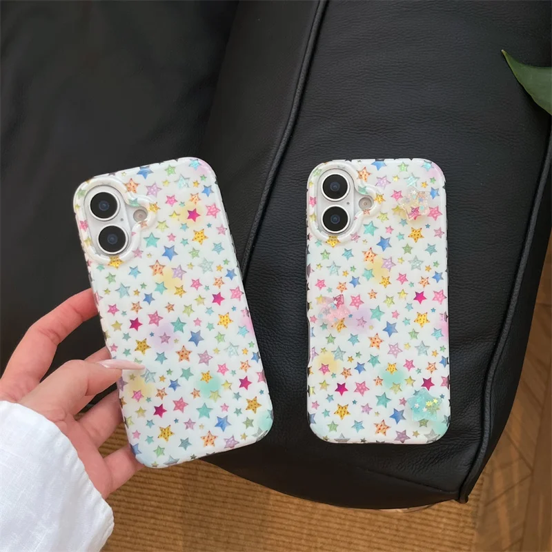 ويرلبول نمط IND بناتي القلب الملونة ستار جراب هاتف مع نجوم ثلاثية الأبعاد آيفون 11 12 13 14 15 16 17 برو ماكس