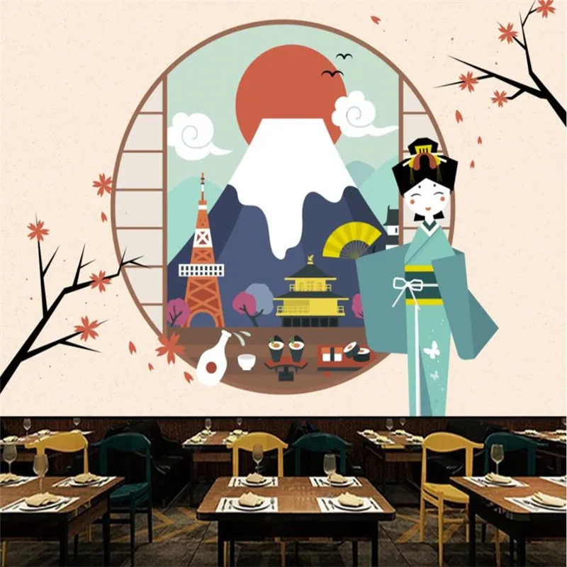 

Japan Travel Landscape Illustration Industrial Decor Background Wallpaper Japanese Cuisine Sushi Restaurant Mural Wall Paper 3D