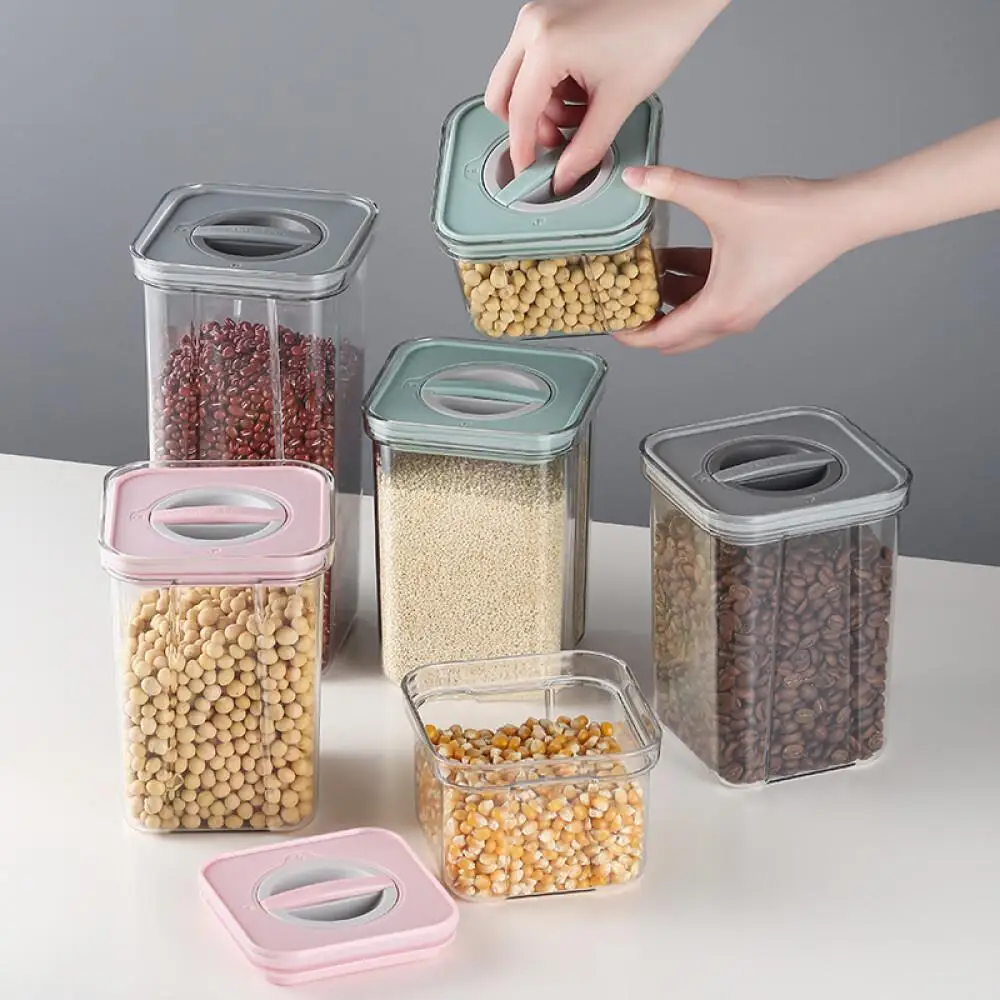 Transparent Rotating Plastic Sealed Food Grade PET Tank Kitchen Grain Storage Container Vessel Canister Wholesale Price