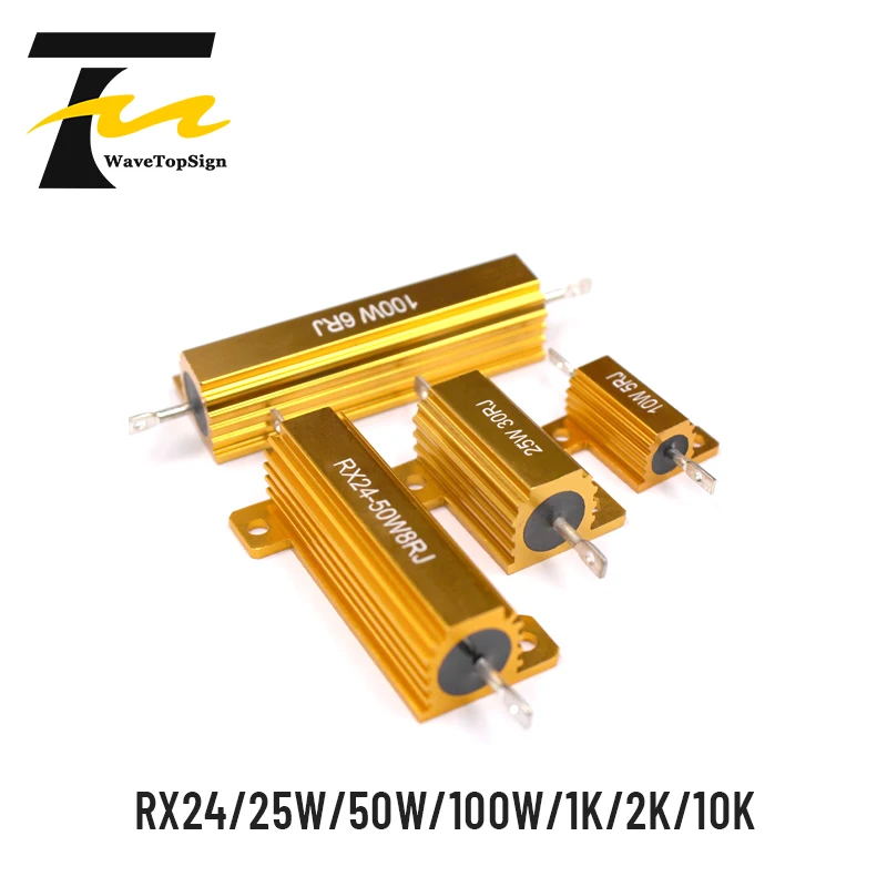 RX24 Gold Aluminum Case Resistor Current Limiting Resistance Precharge Resistance 10W 25W 50W 100W 1R 2R 3R 8R 50R 1K 2K