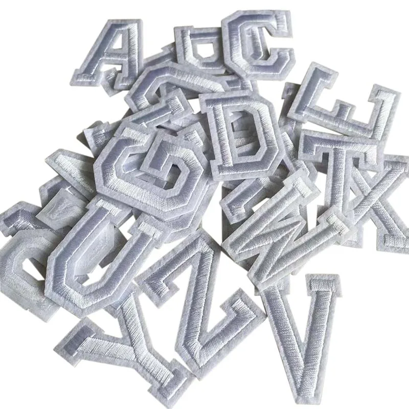 1PCS White A~Z Alphabet Letters Patch Badges Embroidery Applique Iron On Patches,Thermoadhesive Fabric Stickers For Clothing