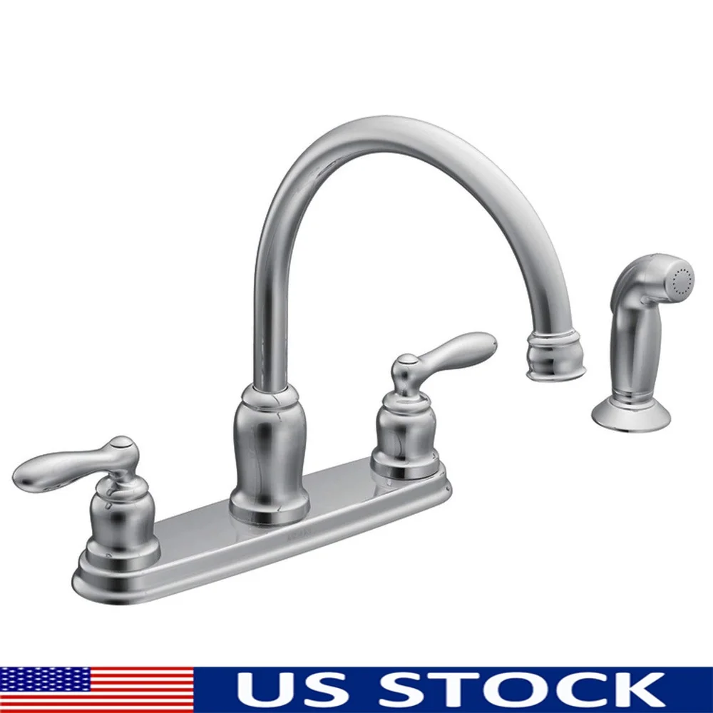 

Кухонный смеситель из нержавеющей стали с двумя ручками, рычаг Duralock, быстрое соединение, боковой спрей, совместимый с ADA, простая установка, светоотражающий