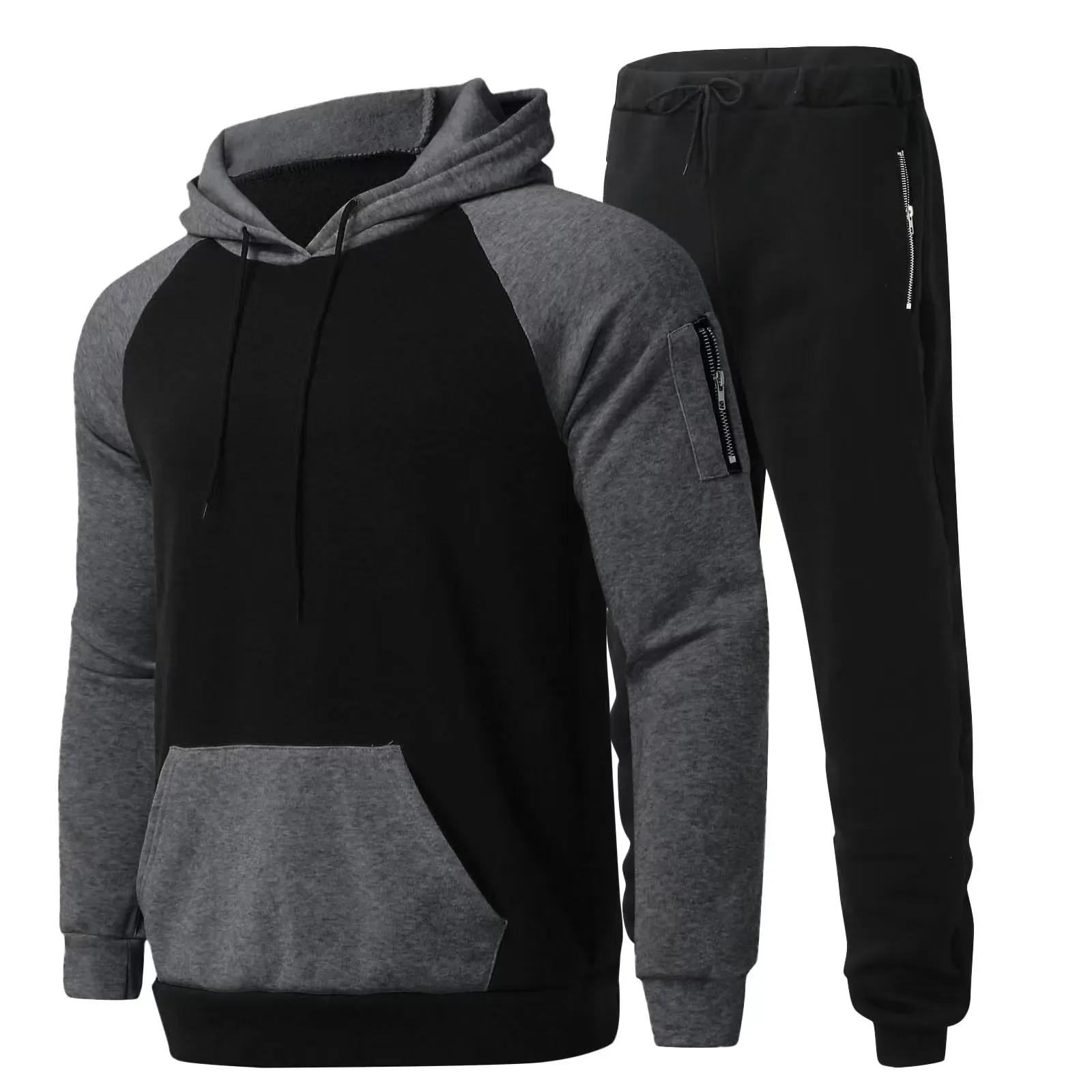 

Autumn style men's plaid hooded sweatpants set - Outdoor sportswear, sportswear, fashionable casual two-piece men's sports runni