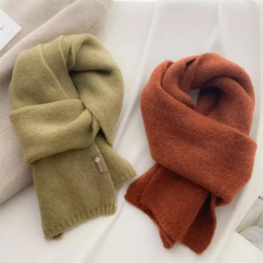 Long-lasting Warmth Scarf Wool Blend Scarf Cozy Knitted Unisex Fall Winter Scarf for Women Men Thickened Solid Color for Weather