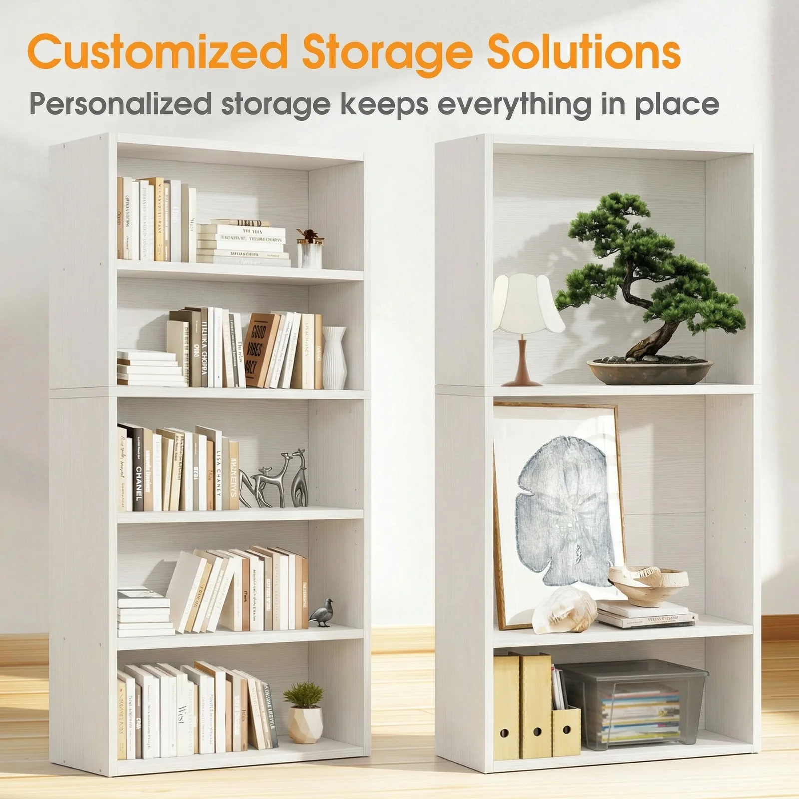 MCQ 5 Tier Wooden Bookshelf Black 53 Inch Tall Bookcase Standing Open Book Shelf Organizer Adjustable Display Storage Shelves image 6