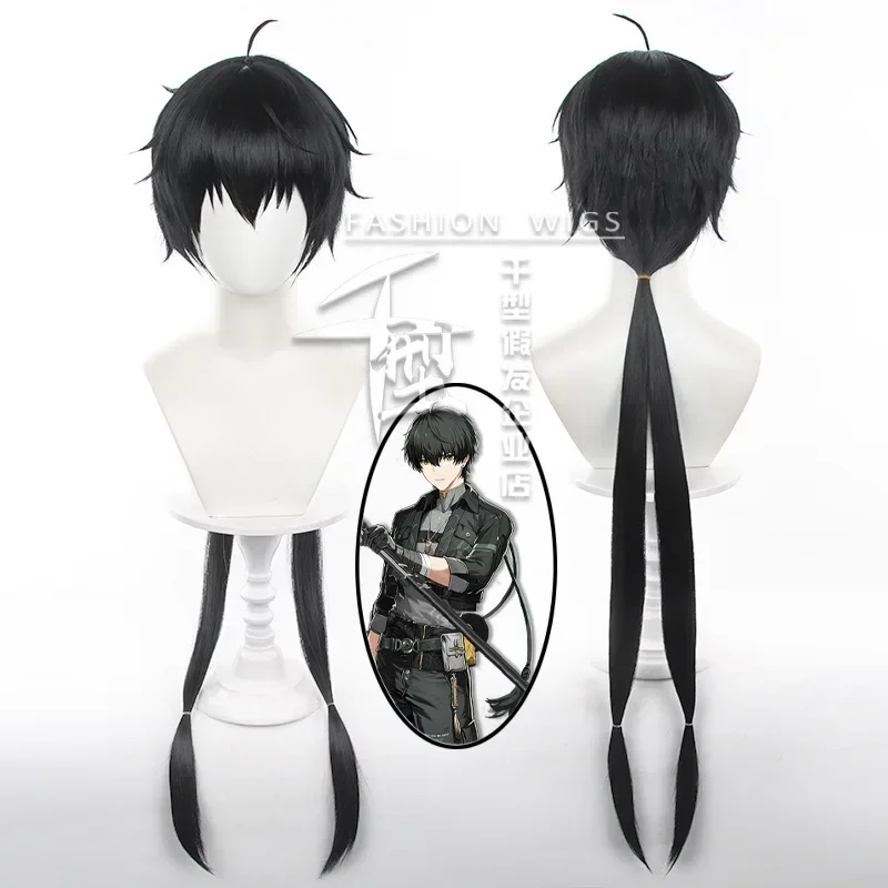 qwerrtyuio. 123456   Juego Wuthering Waves Rover Cosplay peluca masculina pelo corto negro 90CM trenza larga personaje principal Resonasdffghjk 98