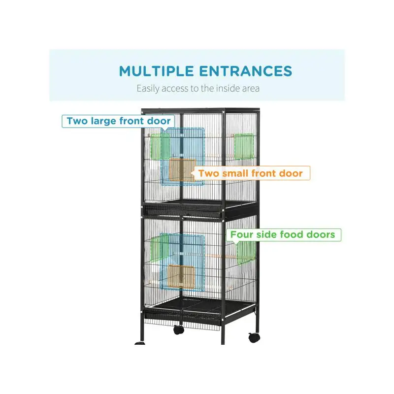 Bird Cage Metal Large for Parrots and Small Birds with Removable Tray and Wheels