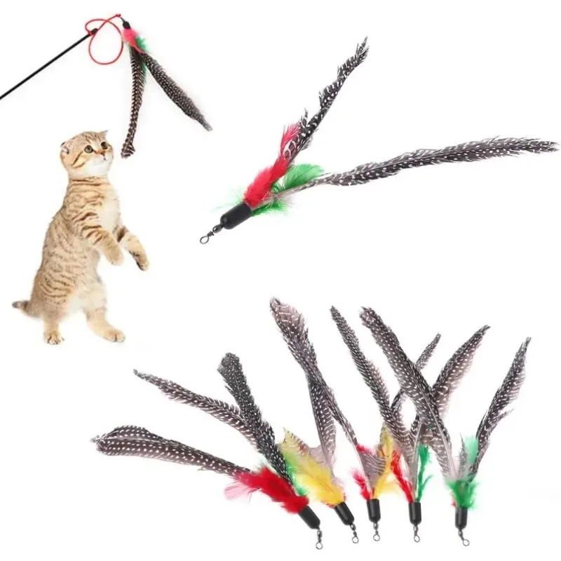 Neu Für 5PCS Handgemachte Natürliche Feder Katze Spielzeug Da Vogel Minen Interaktive Teaser Sticks
