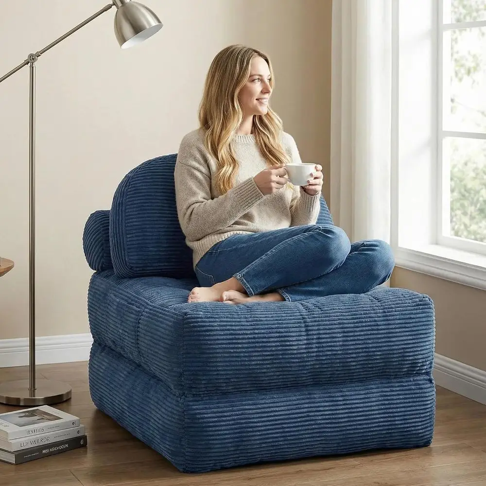 

Convertible Corduroy Sofa Bed with Adjustable Backrest, 3-in-1 Lounger for Living Room, Bedroom, and Oversized Sleeper Chair
