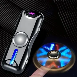 2025 Double Arc Electric Fidget Spinner Lighter Metal LED Light Plasma Pulse Flameless Lighter USB Charging Creative Gift