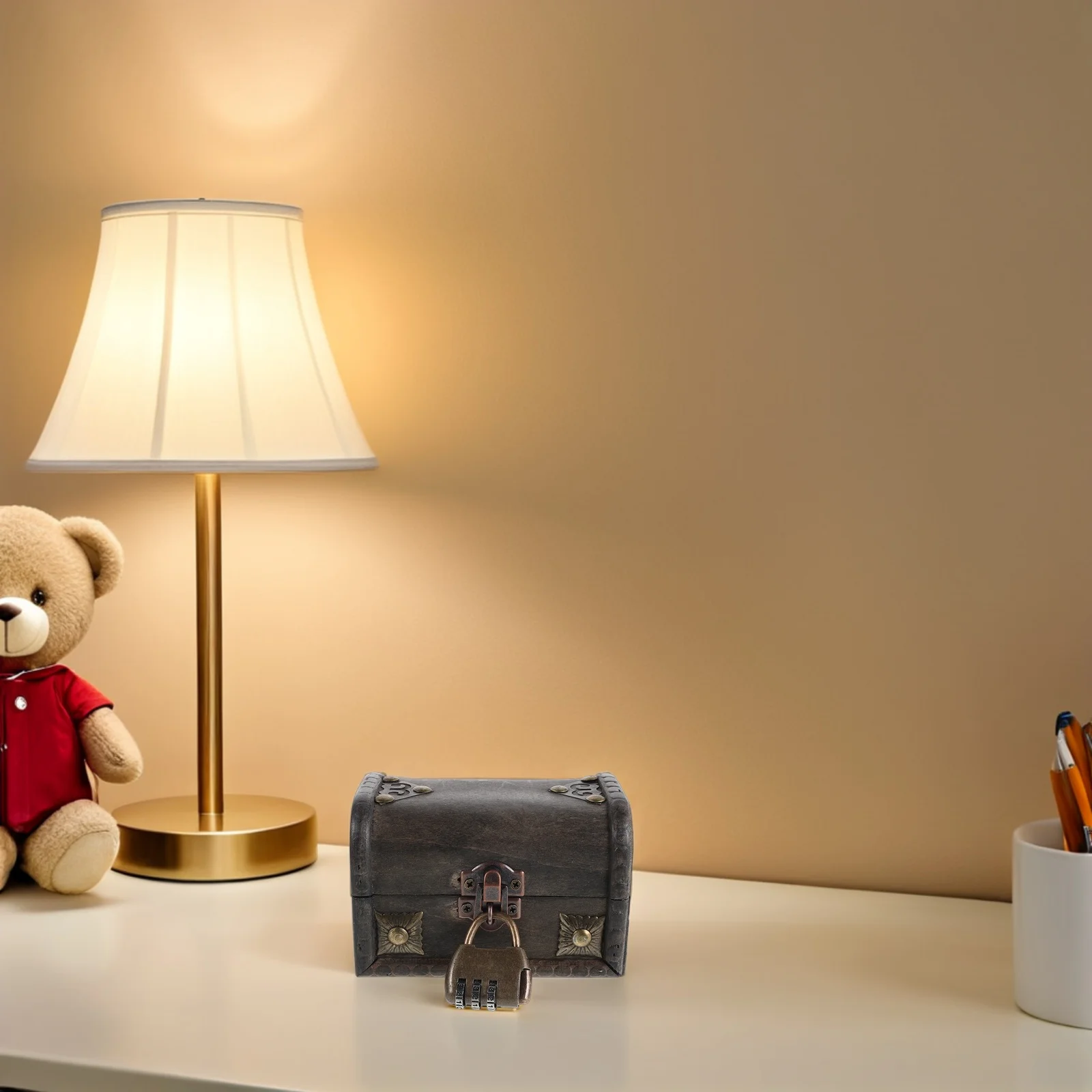 

Small Vintage Lock Box Escape Room Puzzle Box Brown Wood Decorative Storage Organizer with Combination Lock for Kids Jewelry