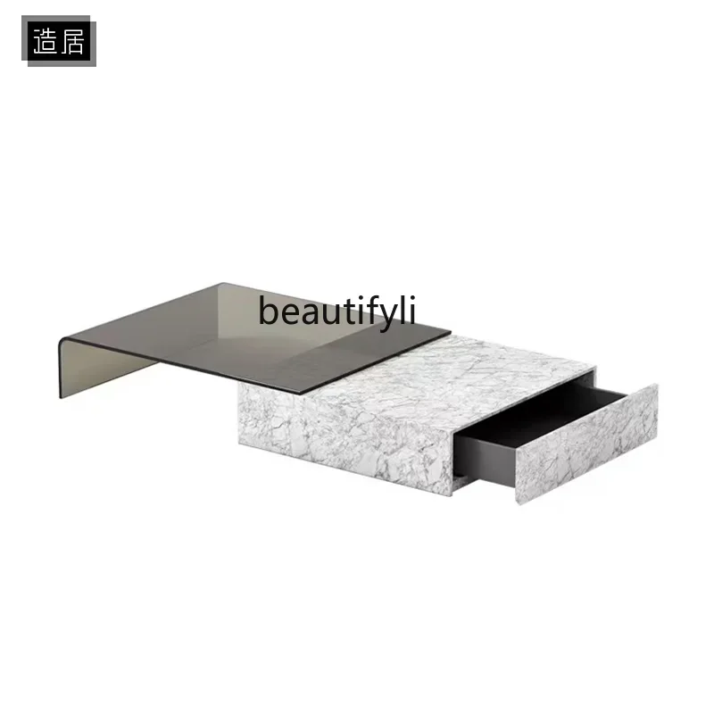 

smt03 Nordic Light Luxury Minimalist Sofa and Tea Table Small Apartment Home Living Room Marble Glass Set