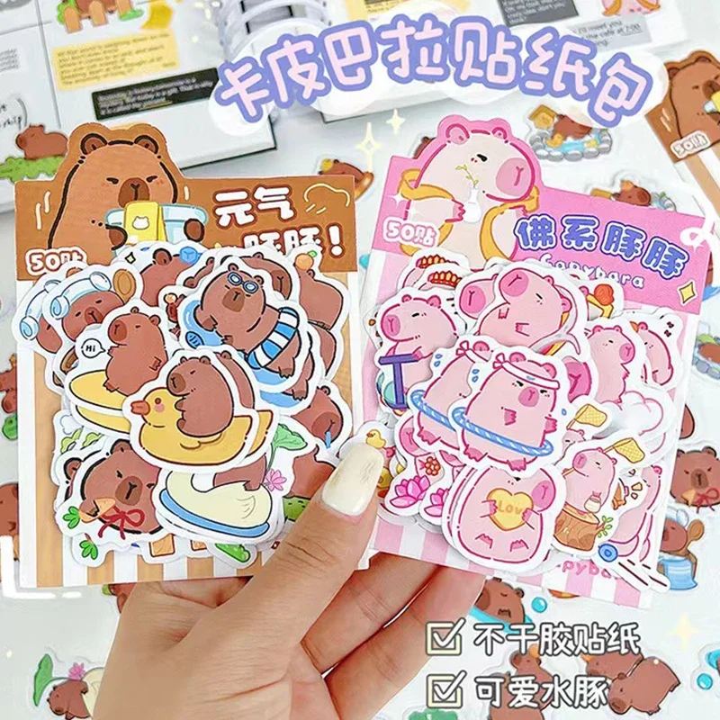 50Pcs Pink Capybara Stickers Toy Cute Cartoon Waterproof Computer Mobile phone Backpack Bangalore Wraith Luggage Sticker gift