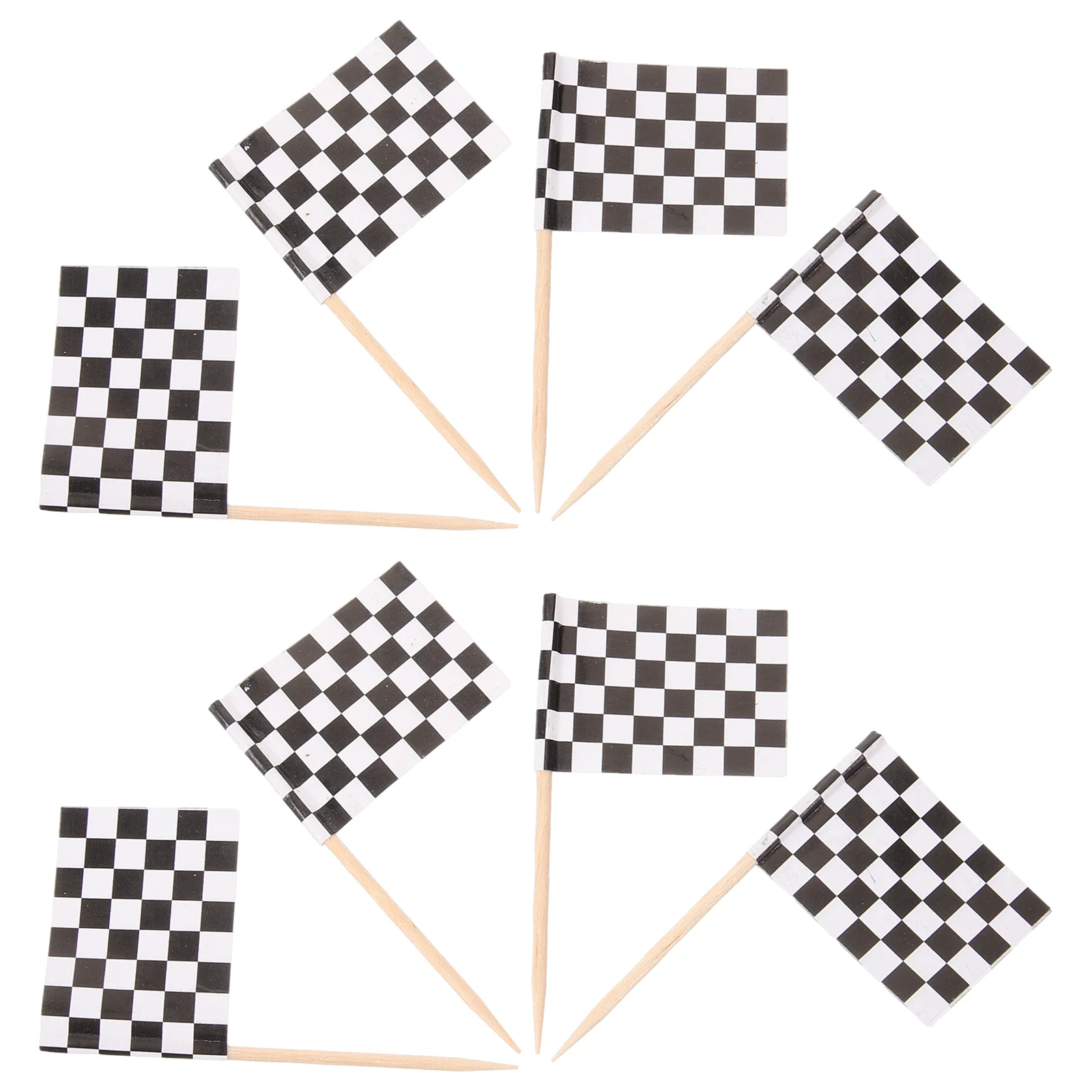 Pack of 100 Racing Flag Toothpicks Checkered Flag Picks Appetizer Toothpicks Fruit Sticks for Cocktail Party - Black and White