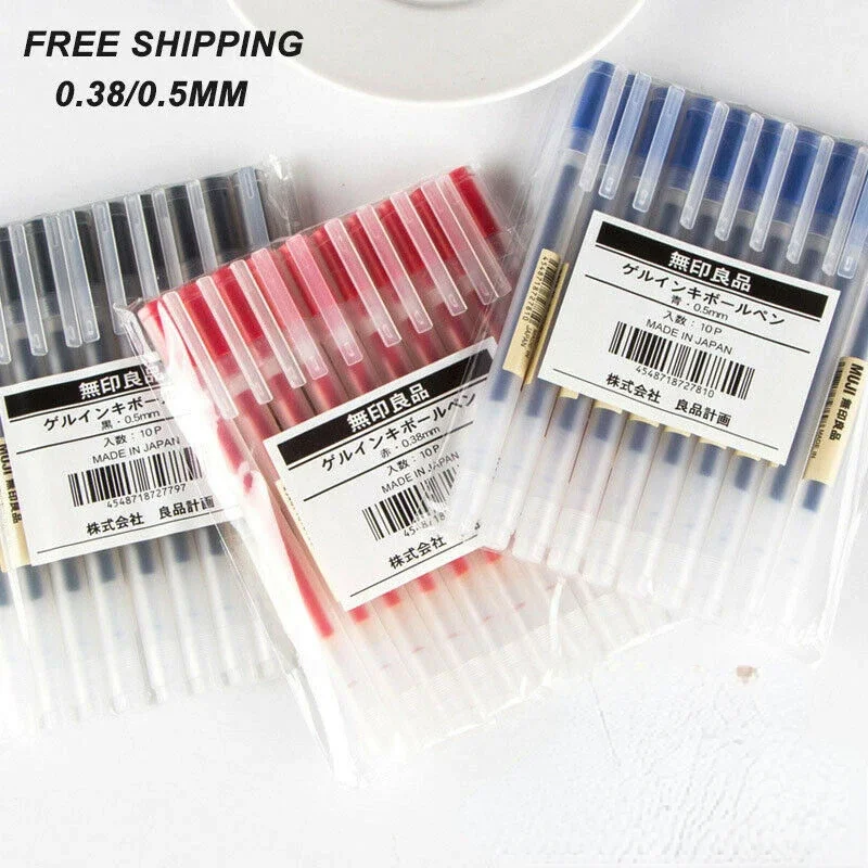 10Pcs/5Pcs Set 0.38/0.5mm Gel Pen MUJIs Gel Ink Ball Point Pen Japan Kawaii Stationery Black/Blue/Red Student Office Signature