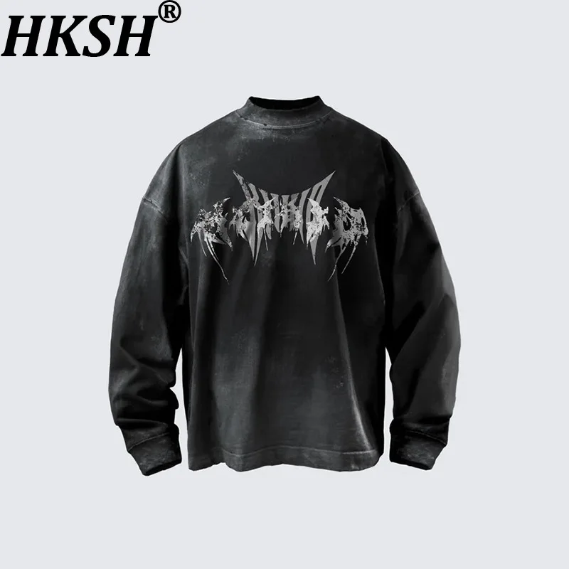 

HKSH осень-зима новая мужская футболка в стиле панк модная американская High Street ретро с буквенным принтом и длинным рукавом свободная футболка большого размера HK16892