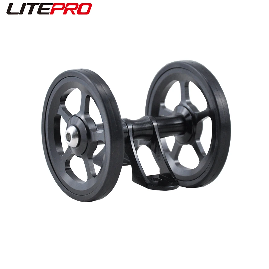 Litepro 16inch Folding Bike Mudguard Easy Wheel CNC Aluminum Alloy Big Pushing Wheels Fender Gear Double Wheels For Brompton