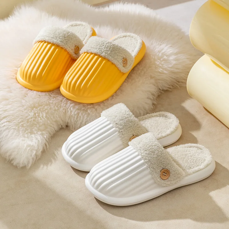 Waterproof Warm House Slippers Women Winter 2024 Closed Toe Plush Home Slippers Woman Removable Flat Heel Indoor Cotton Shoes