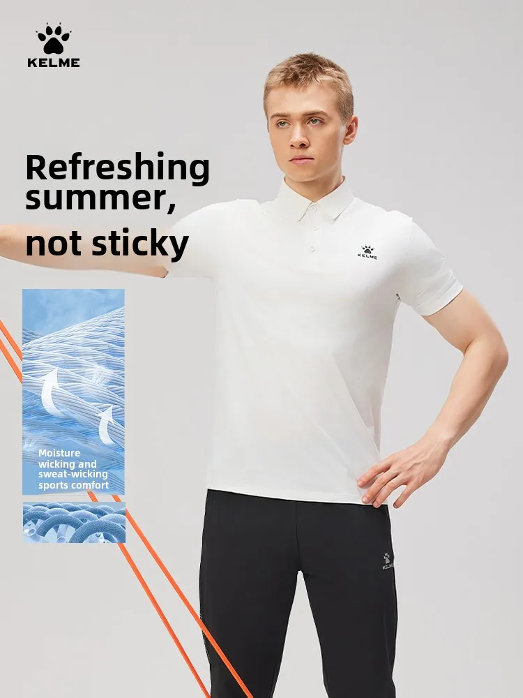 Kelme Men's Soccer Polo Shirt Sports Lapel Short-sleeved Outdoor Running Fitness Quick-drying T-shirt Commuting Casual Tops