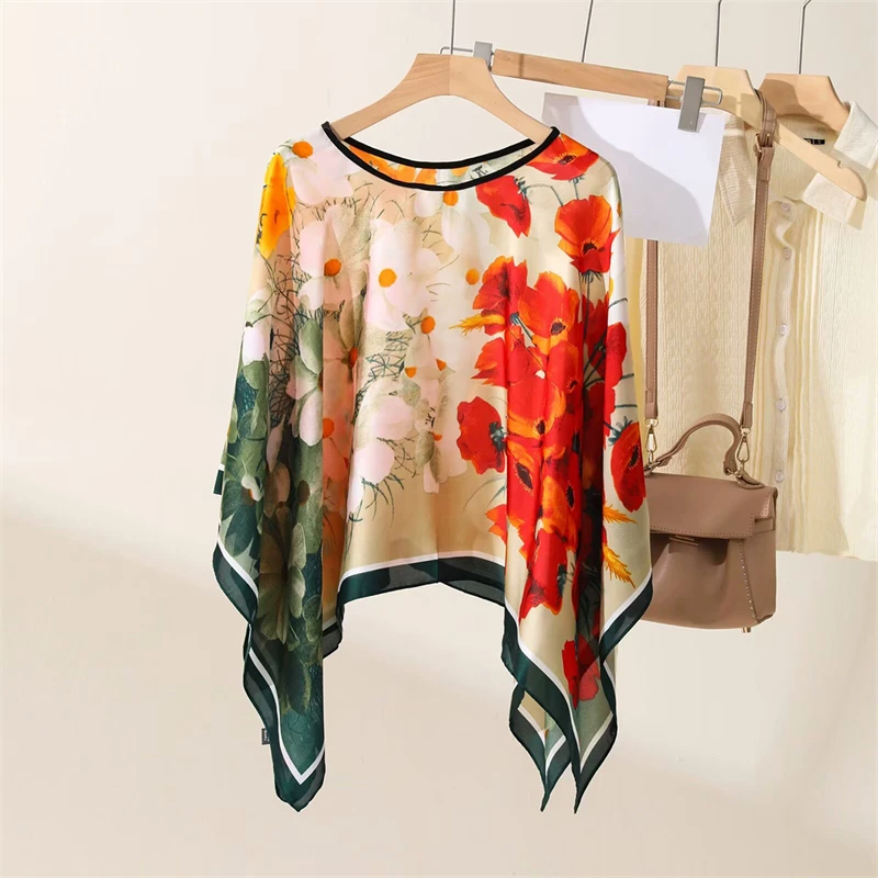 Shawls Summer 2024 Beach Sexy Women Fashion Print Chiffon Smock Bikini Cover Up Loose Blouse Sunscreen Comfortable Poncho Hot