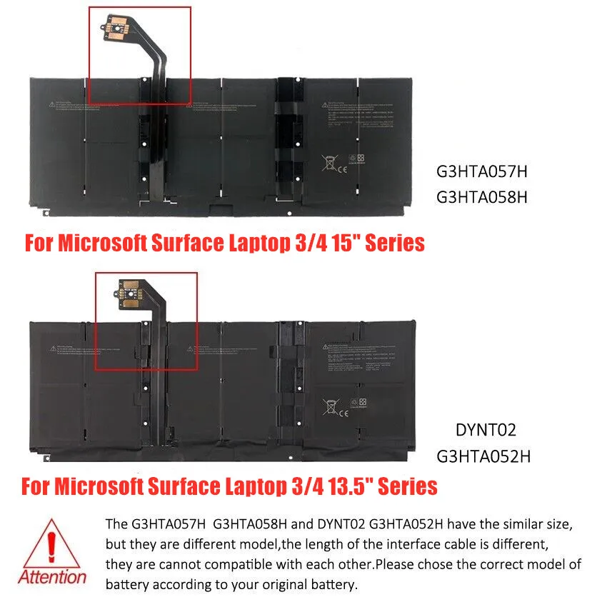 

Новая батарея G3HTA052H DYNT02 / G3HTA057H для Microsoft Surface Laptop 3 4 13,5 "1867 1868 1950 / 15" 1872 1873