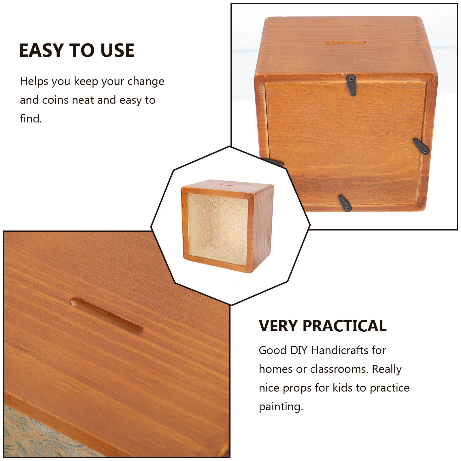 

Solid Wood Piggy Bank Decorative Saving Pot Sturdy Lightweight Coin Storage Box for Home Desktop Money Storage