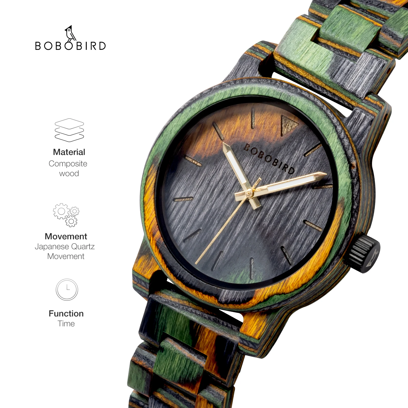 

BOBO BIRD Colored Wood Men Quartz Watch Leisure Fashion Wristwatch Laser Dial Scale Support Custom Personalized Reloj Hombre