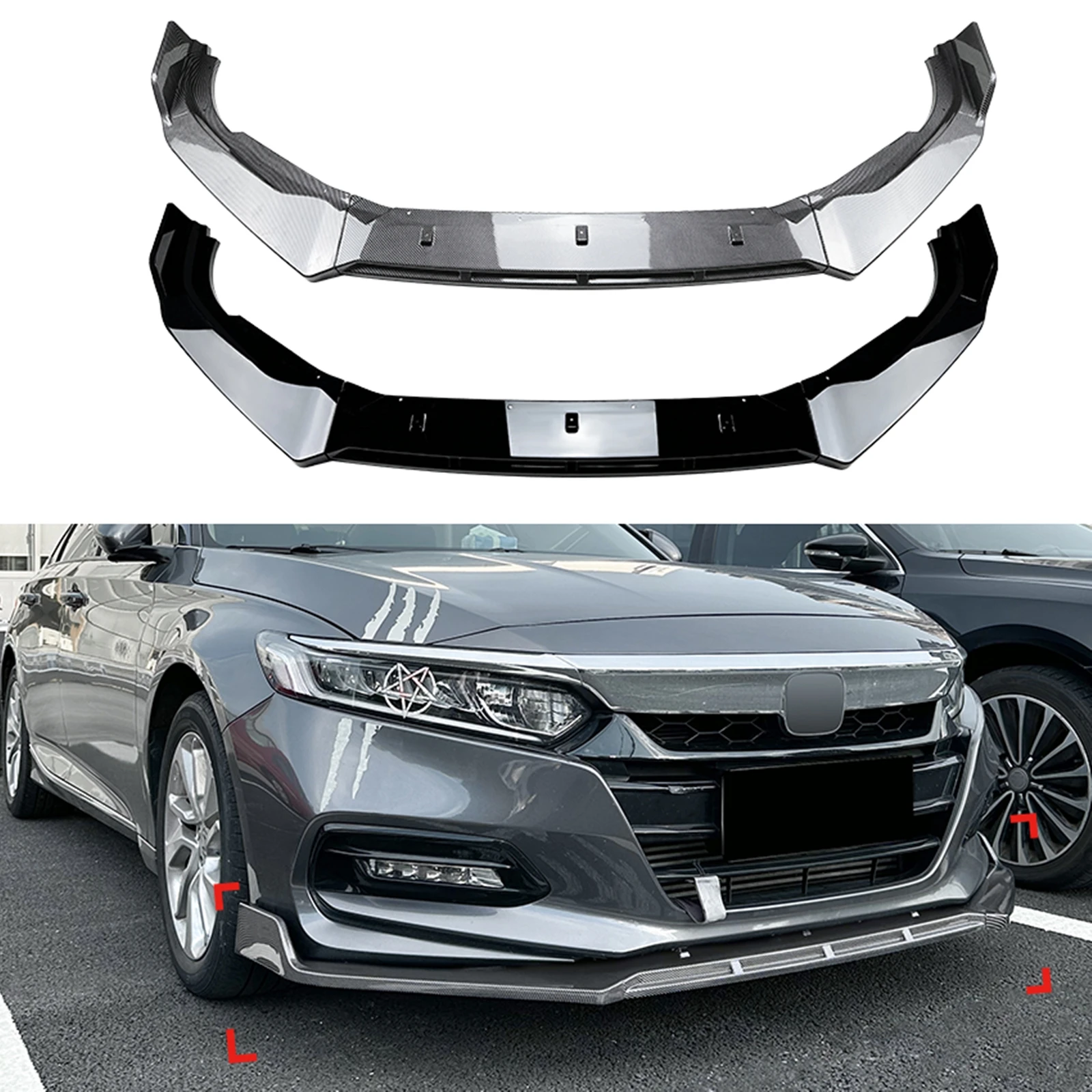 

Front Bumper Spoiler Lip For Honda Accord 10th 2018 2019 2020 2021 Carbon Fiber Look/Gloss Black Car Lower Splitter Protector